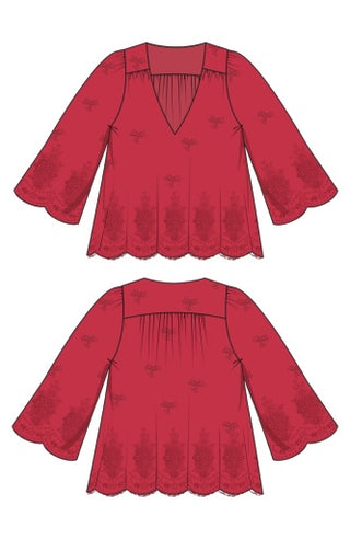 Eyelet V-Neck 3/4 Sleeve Top