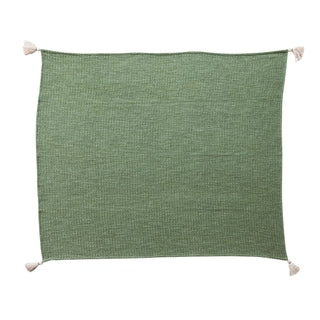 Green and cream stonewashed cotton slub throw with tassels