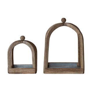 Mango wood arched candle holders in two sizes