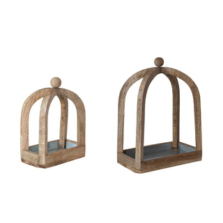 Mango wood arched candle holders styled