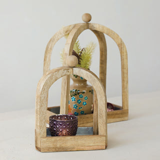 Mango wood arched candle holder detail